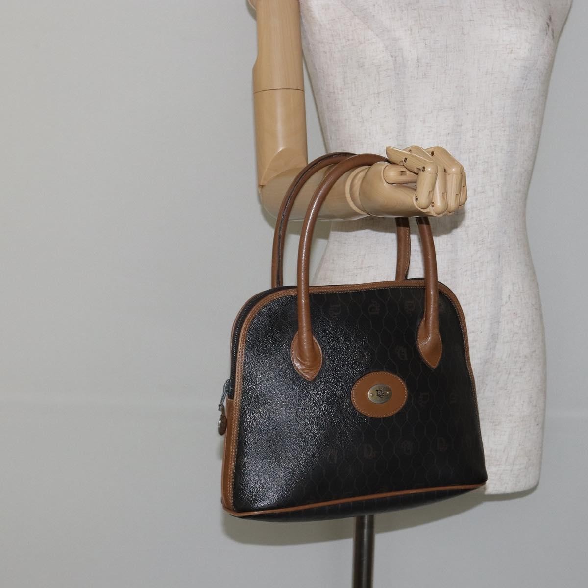 Christian Dior Vintage Honeycomb Handbag Canvas Leather, BLACK, CANVAS, Handbag