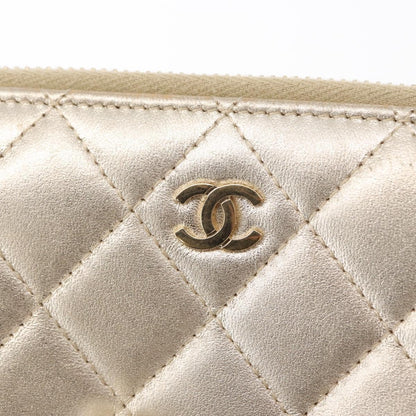 Chanel Zip Around Organizer Wallet Quilted Lambskin, GOLD, LEATHER, Wallets