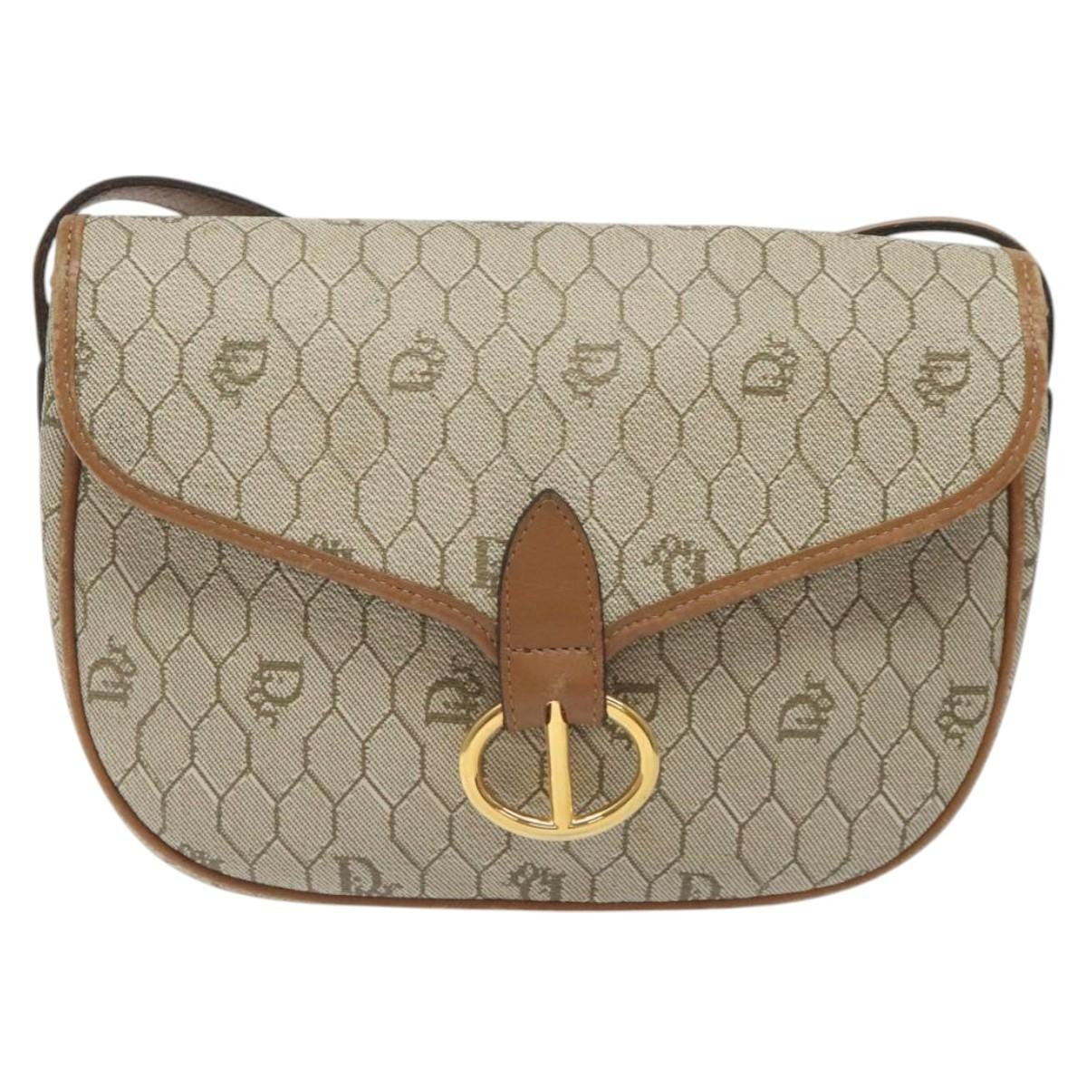 Christian Dior Vintage Honeycomb Flap Crossbody Bag Coated Canvas, BEIGE, CANVAS, Crossbody bag
