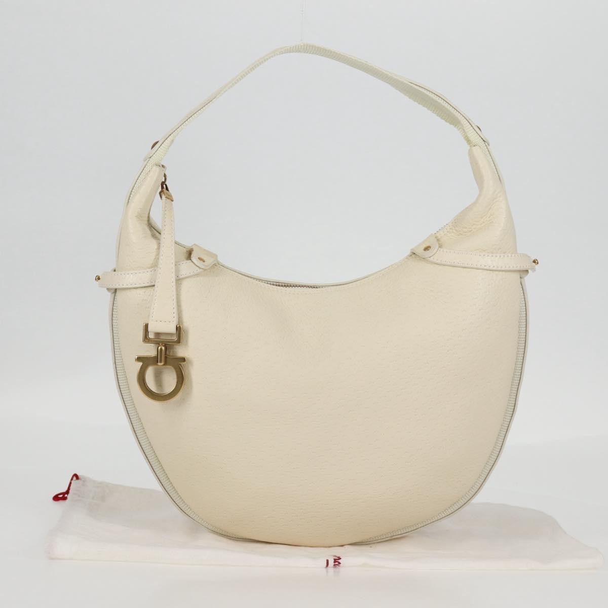 Salvatore Ferragamo Gancini Hobo Leather, BEIGE, LEATHER, Handbag