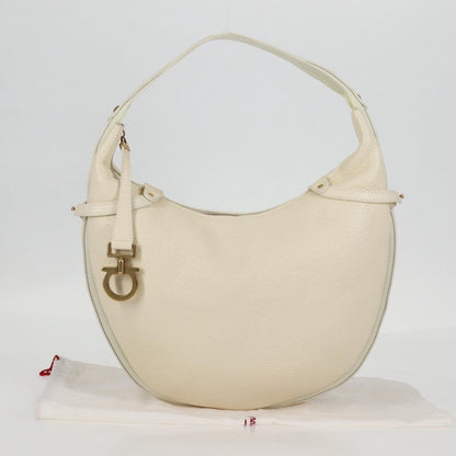 Salvatore Ferragamo Gancini Hobo Leather, BEIGE, LEATHER, Handbag