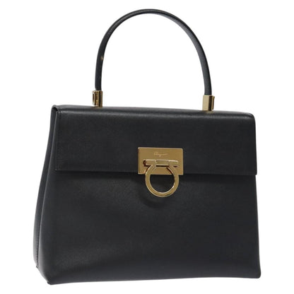 Salvatore Ferragamo Gancini Convertible Top Handle Bag Leather, BLACK, LEATHER, Handbag