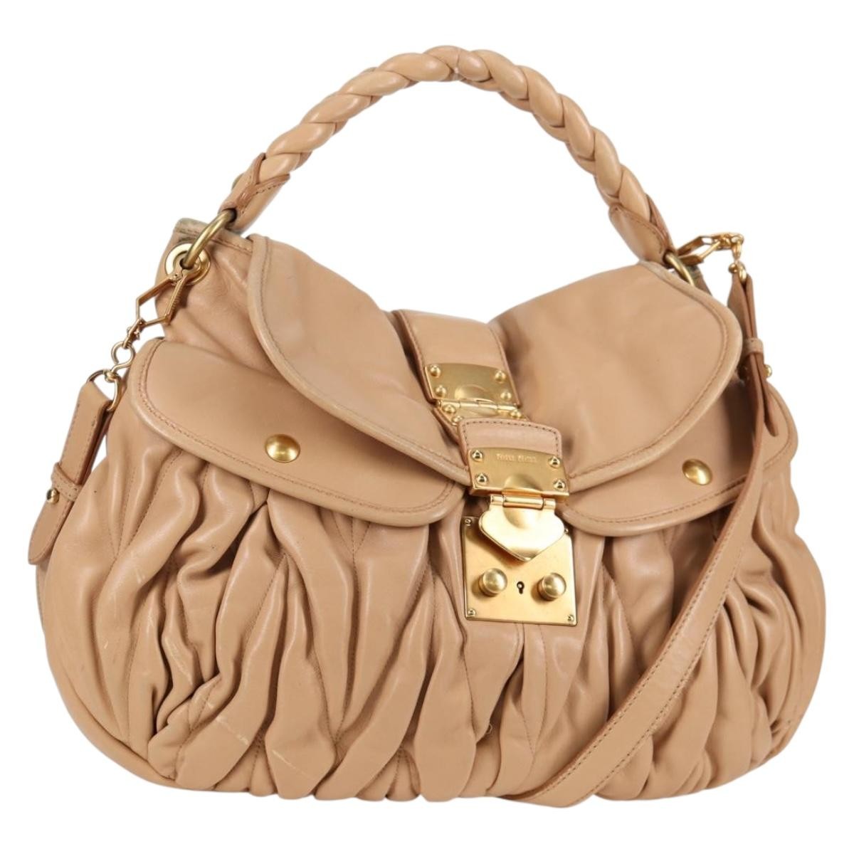 Miu Miu Coffer Convertible Hobo Matelasse Leather, BEIGE, LEATHER, Handbag