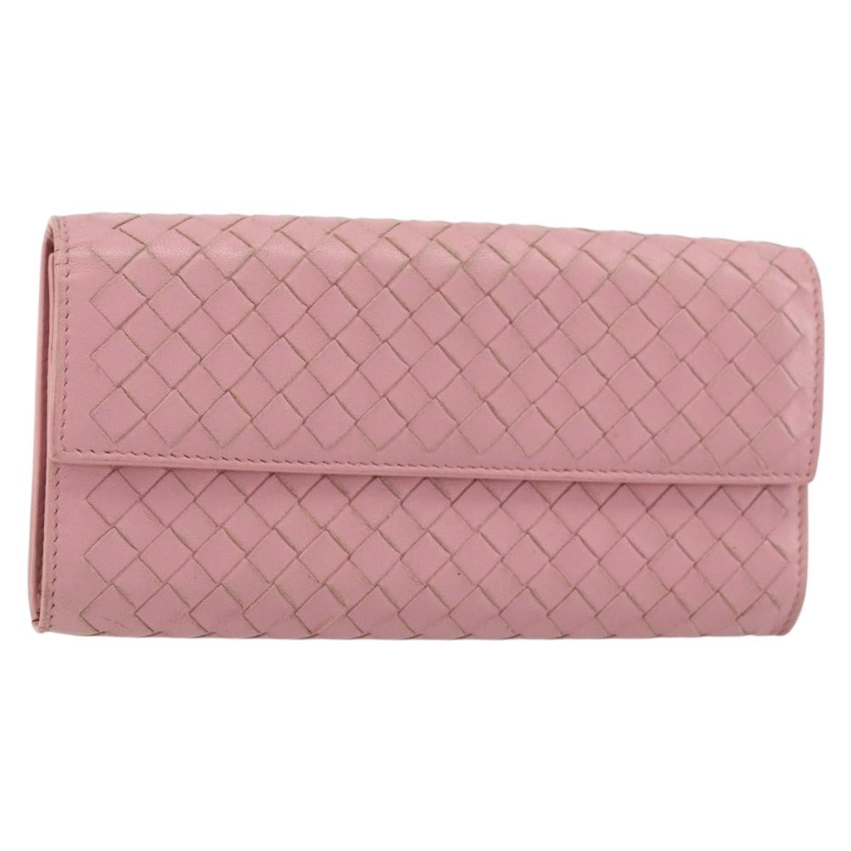 Bottega Veneta Intrecciato Long Zip  Wallet Leather, PINK, LEATHER, Wallets