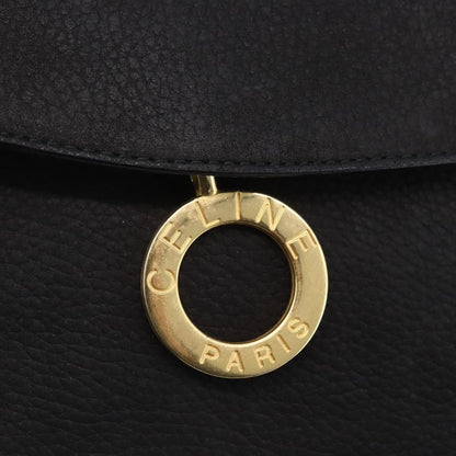 Celine Circle Logo Shoulder Bag Leather, BLACK, LEATHER, Shoulder bag