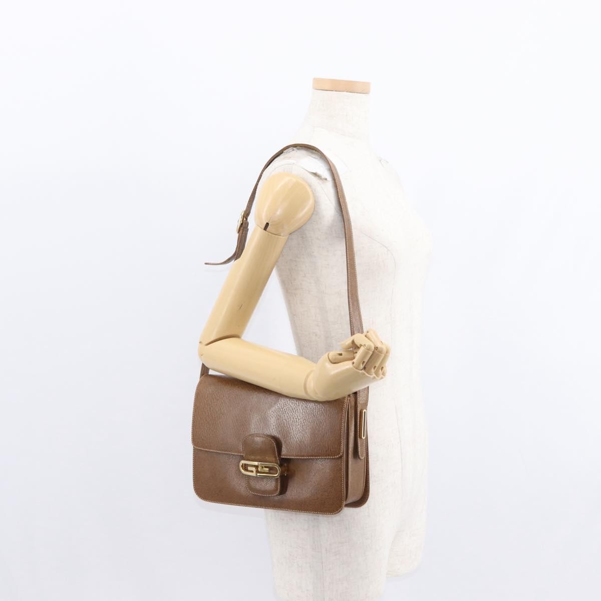 Gucci Vintage Flap Shoulder Bag Leather, BROWN, LEATHER, Shoulder bag