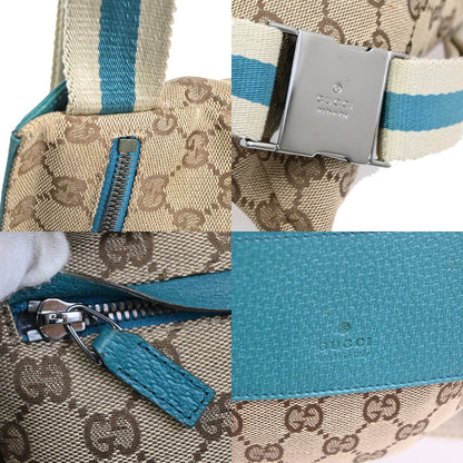Gucci Vintage Double Belt Bag GG Canvas with Leather, BEIGE, CANVAS, Shoulder bag
