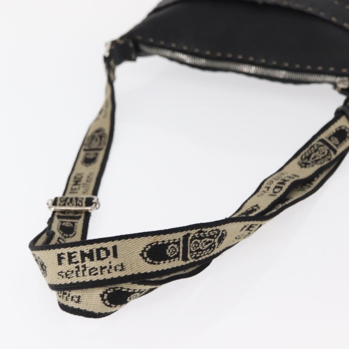 Fendi Vintage Selleria Zip Messenger Bag Leather, BLACK, LEATHER, Shoulder bag