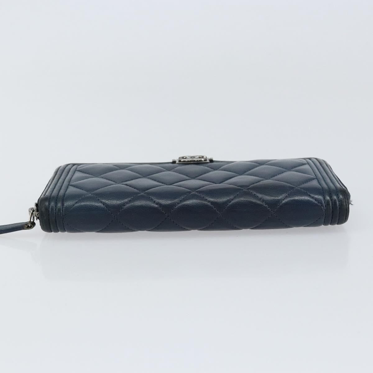 Chanel Boy Yen Wallet Quilted Lambskin, NAVY, LEATHER, Wallets