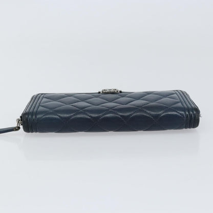 Chanel Boy Yen Wallet Quilted Lambskin, NAVY, LEATHER, Wallets