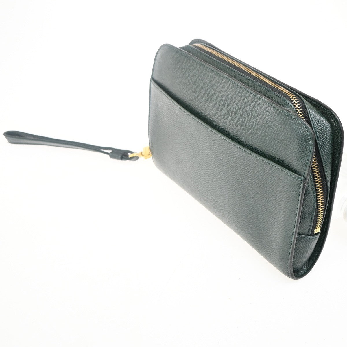 Louis Vuitton Pochette Baikal Clutch Taiga Leather, GREEN, LEATHER, Clutche & pouche