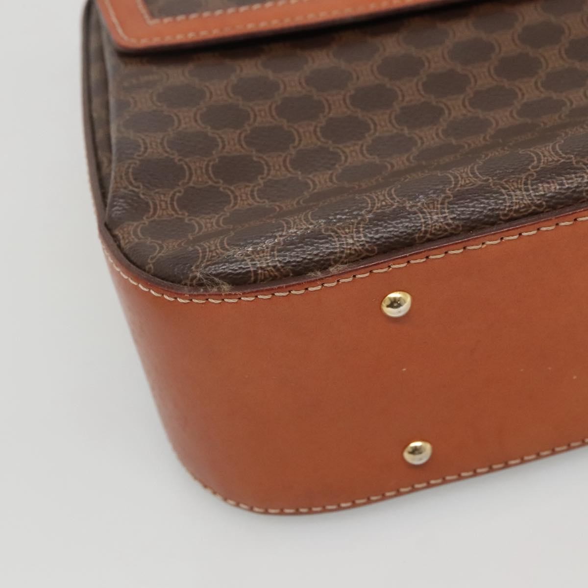 Celine Vintage Convertible Top Handle Bag Macadam Coated Canvas, BROWN, CANVAS, Handbag