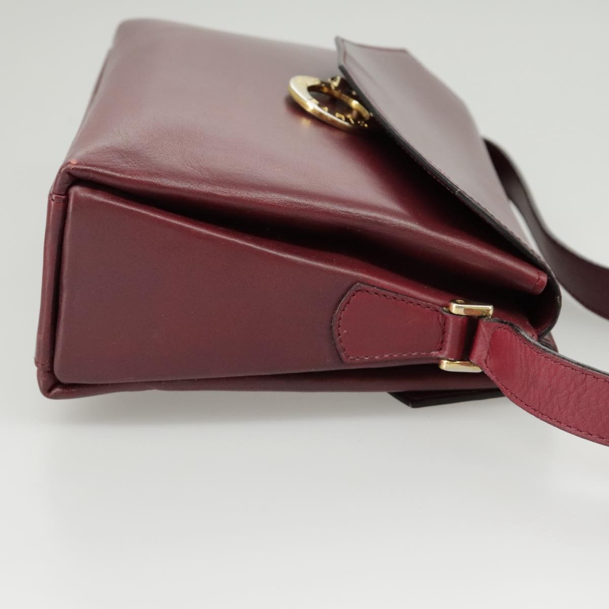 Celine Circle logo Leather, BURGUNDY, LEATHER, Shoulder bag