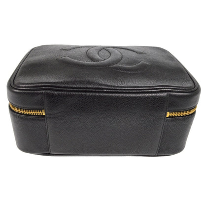 Chanel Vintage Timeless Zip Around Vanity Case Caviar, BLACK, LEATHER, Handbag