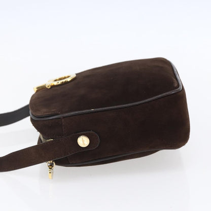 Salvatore Ferragamo Gancini Shoulder Bag Suede, BROWN, SUEDE, Shoulder bag