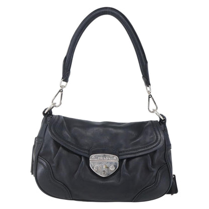 Prada Pushlock Shoulder Bag Leather, BLACK, LEATHER, Shoulder bag