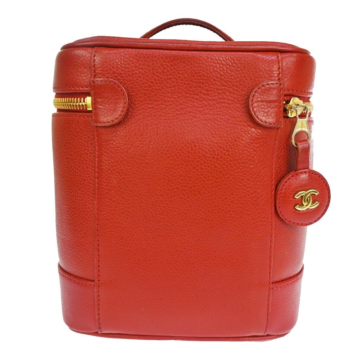 Chanel Vintage Timeless Cosmetic Case Caviar, RED, LEATHER, Handbag