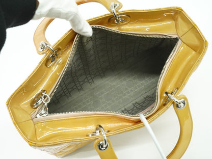 Christian Dior Vintage Lady Dior Bag Cannage Quilt Patent, BEIGE, PATENT_LEATHER, Handbag
