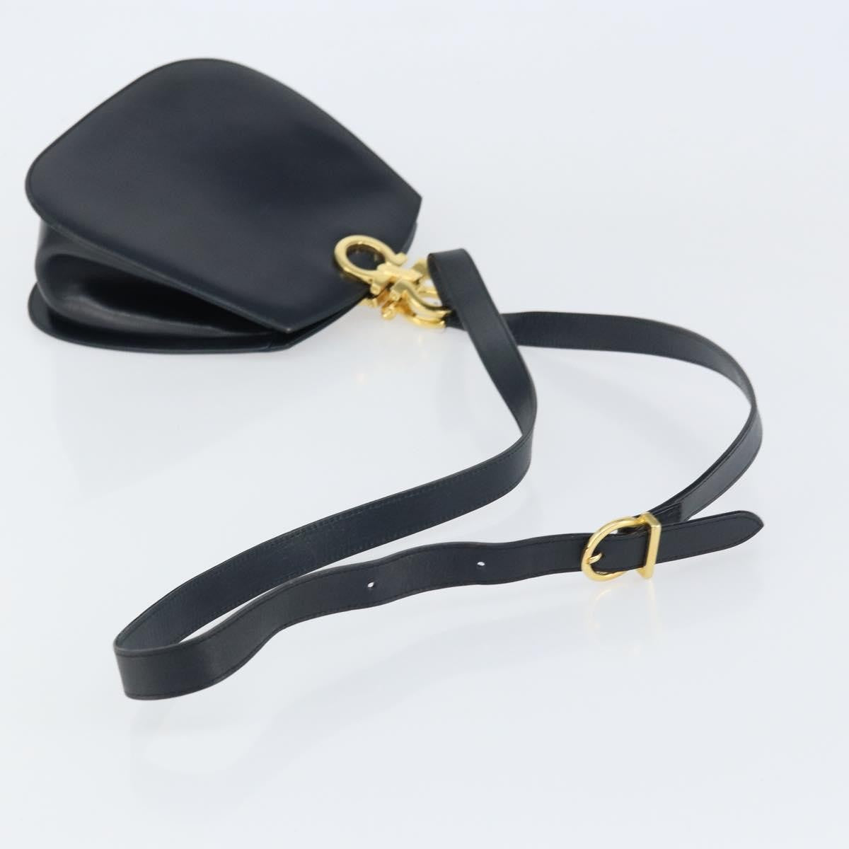 Salvatore Ferragamo Gancini Shoulder Bag Leather, NAVY, LEATHER, Shoulder bag