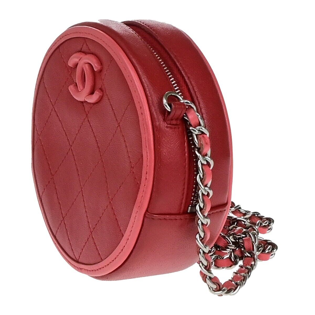 Chanel Pearl Crush Round Clutch with Chain Quilted Lambskin, PINK, LEATHER, Shoulder bag