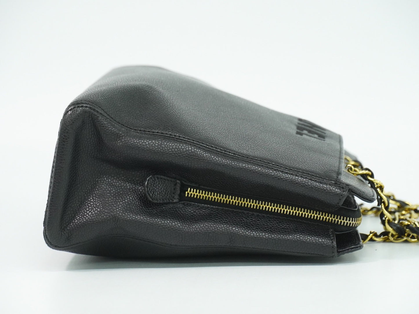 Chanel Vintage Logo Chain Tote Caviar, BLACK, LEATHER, Tote bag