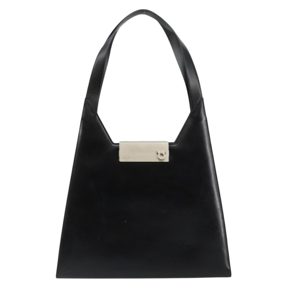 Salvatore Ferragamo Gancini Shoulder Bag Leather, BLACK, LEATHER, Shoulder bag