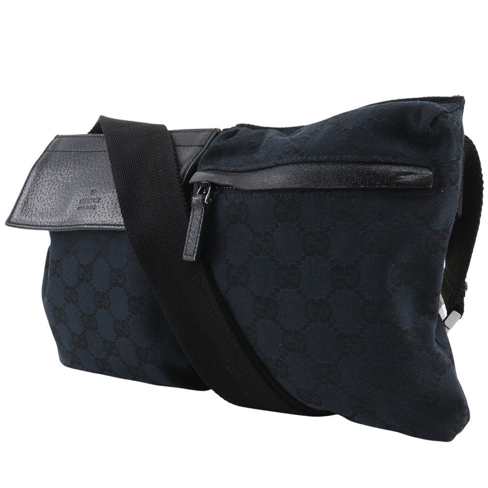 Gucci Vintage Double Belt Bag GG Canvas with Leather, BLACK, CANVAS, Shoulder bag