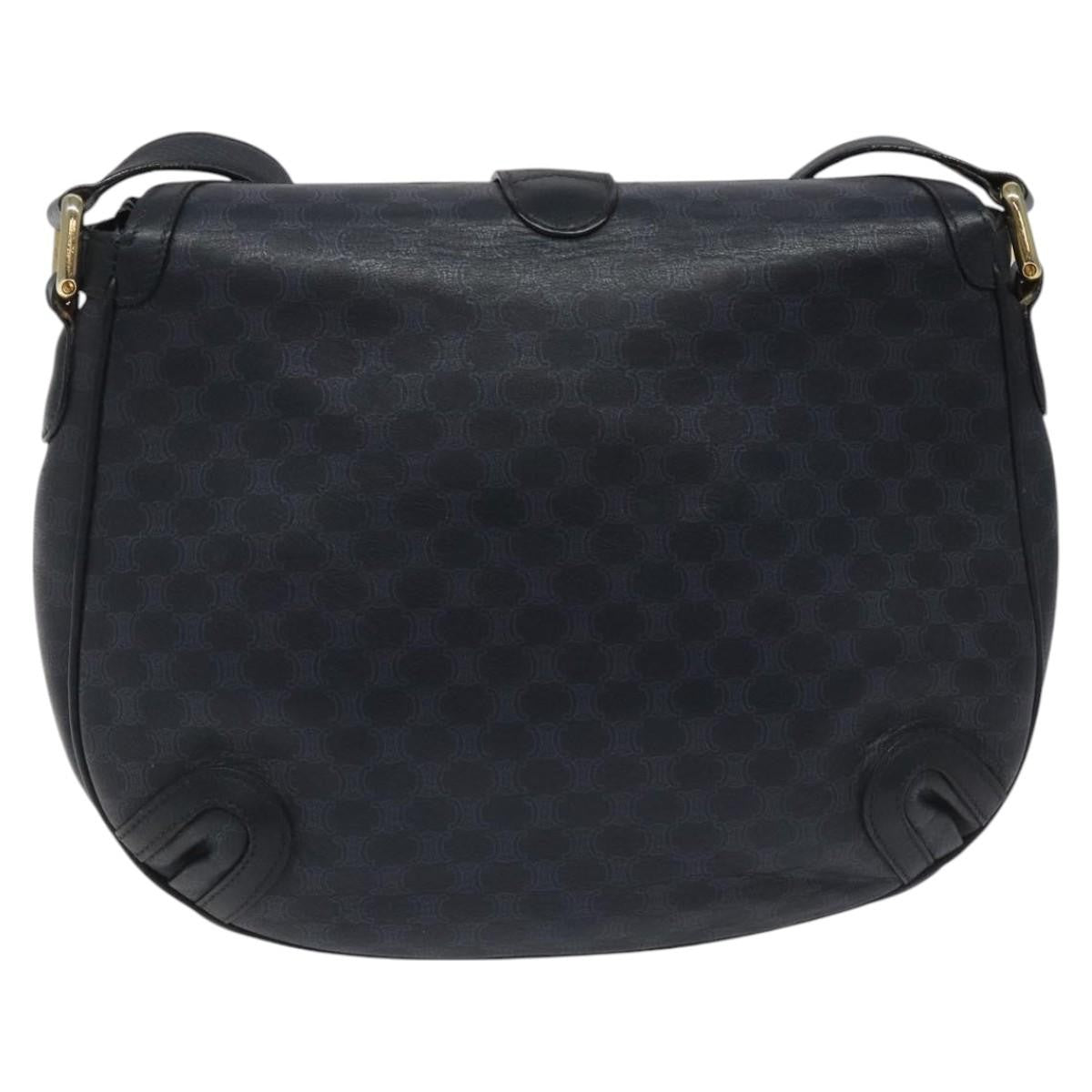 Celine Vintage Macadam Shoulder Bag Canvas and Leather, BLACK, CANVAS, Shoulder bag