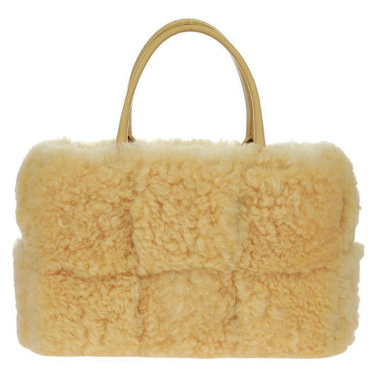 Bottega Veneta Arco Tote Intrecciato Shearling, Yellow, Leather, Tote Bag
