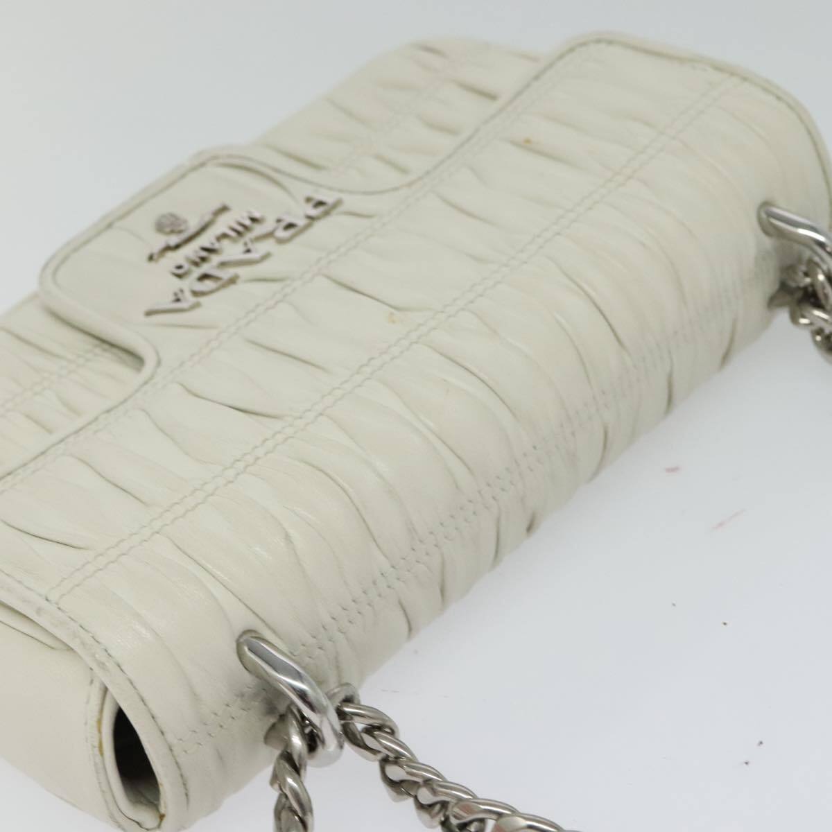 Prada Chain Flap Shoulder Bag Nappa Gaufre, WHITE, LEATHER, Shoulder bag