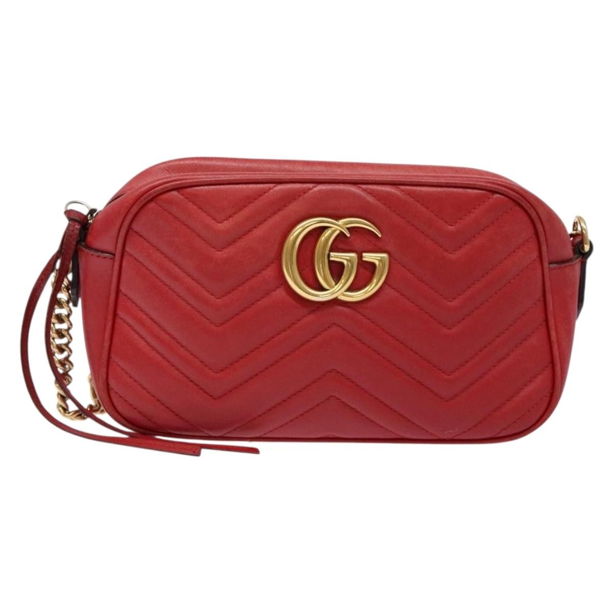 Gucci GG Marmont Triple Zip Chain Bag Matelasse Leather, RED, LEATHER, Shoulder bag