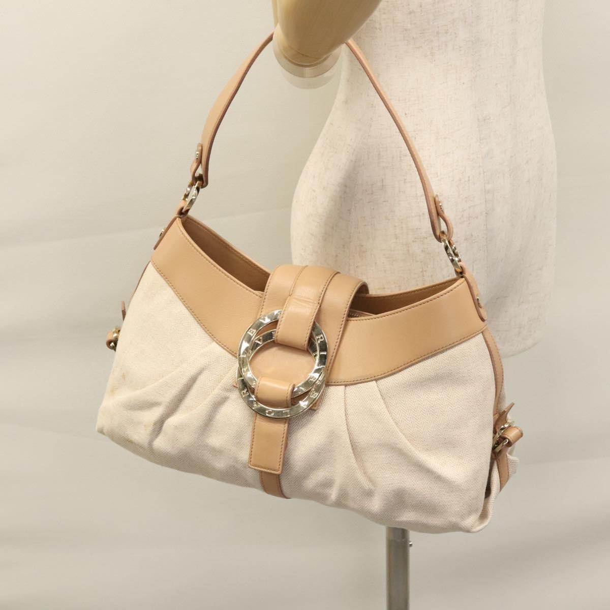 Bvlgari Chandra Hobo Canvas and Leather, BEIGE, CANVAS, Handbag