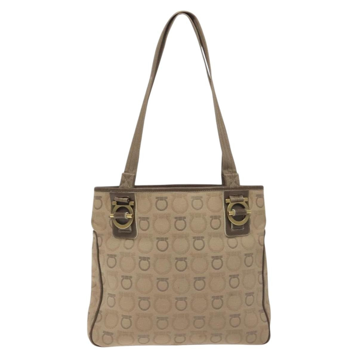 Salvatore Ferragamo Gancini Tote Gancini Canvas, BEIGE, CANVAS, Tote bag