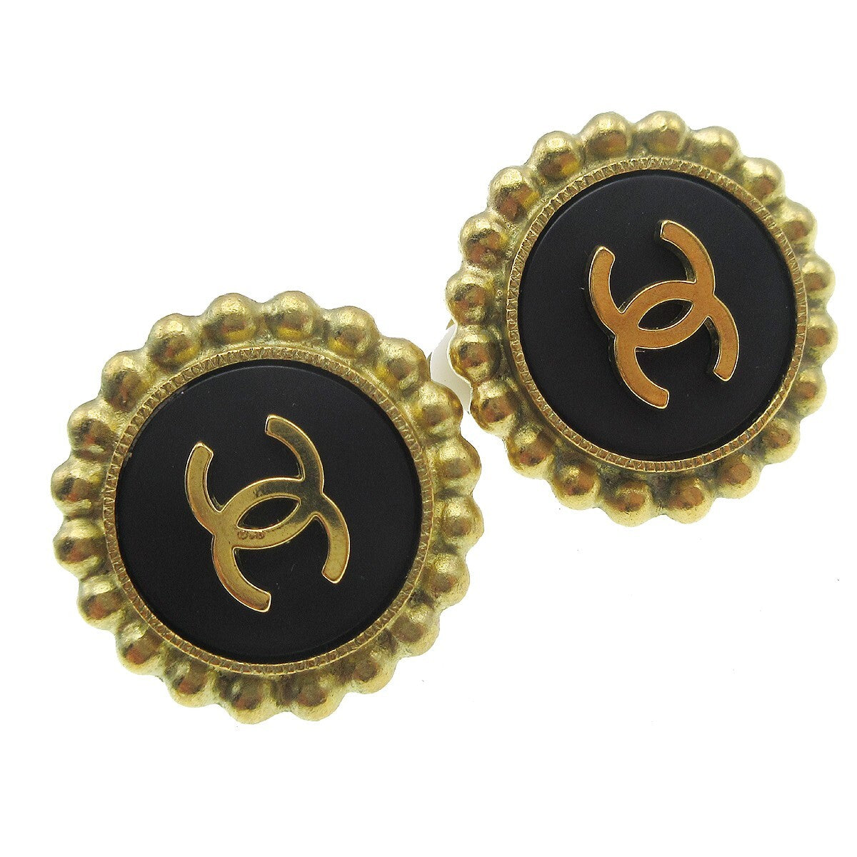 Chanel CC Round Earrings Metal, BLACK, GOLD_PLATED, Earrings