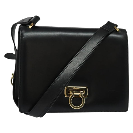 Salvatore Ferragamo Gancini Shoulder Bag Leather, BLACK, LEATHER, Shoulder bag