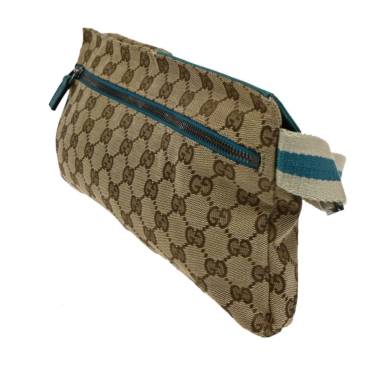 Gucci Vintage Double Belt Bag GG Canvas with Leather, BEIGE, CANVAS, Shoulder bag