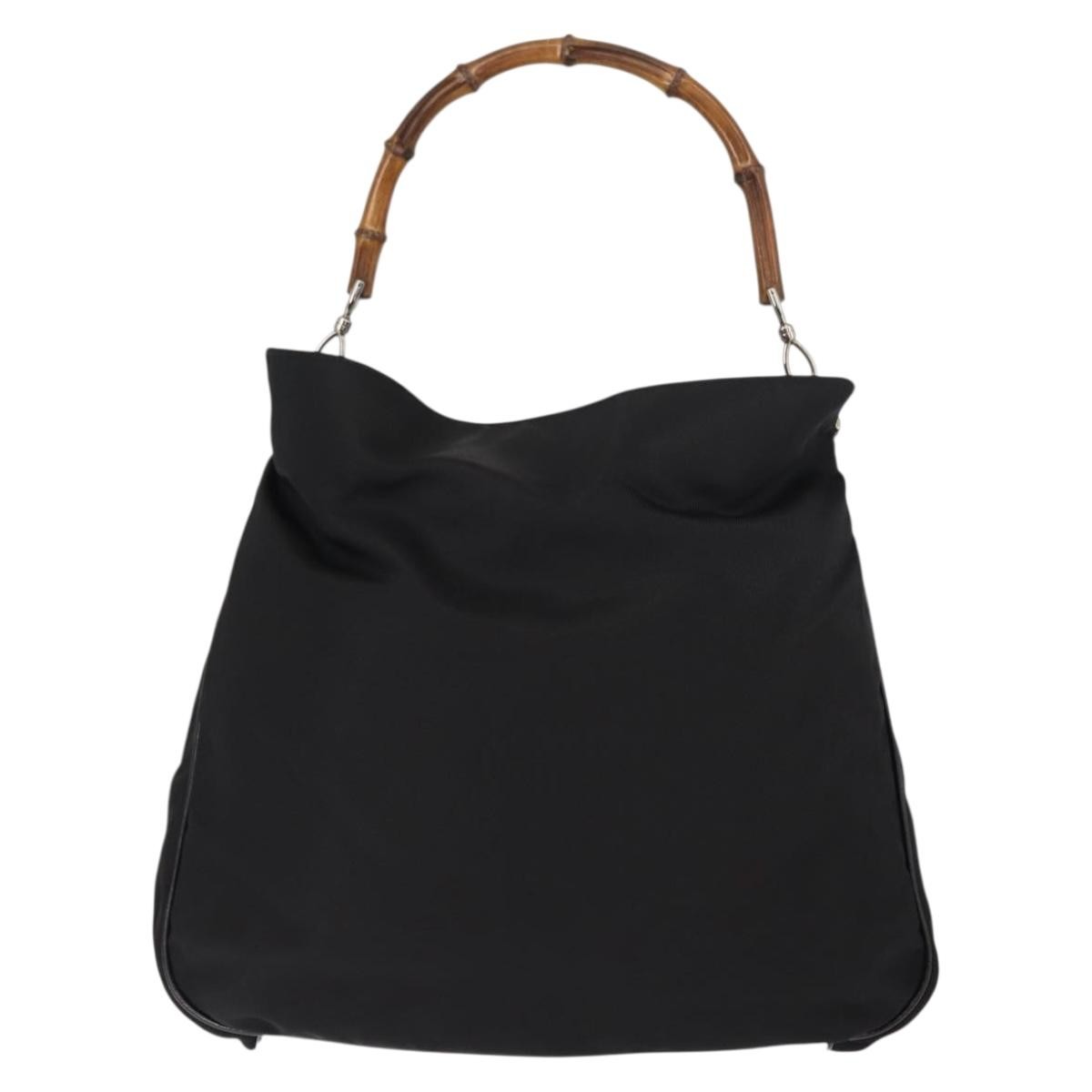Gucci Vintage Bamboo Handle Open Hobo Nylon, BLACK, NYLON, Handbag