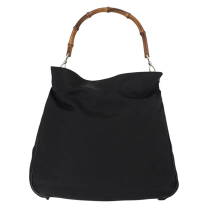 Gucci Vintage Bamboo Handle Open Hobo Nylon, BLACK, NYLON, Handbag