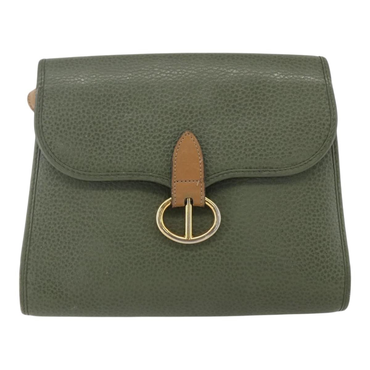 Christian Dior Vintage CD Flap Shoulder Bag Leather, KHAKI, LEATHER, Shoulder bag