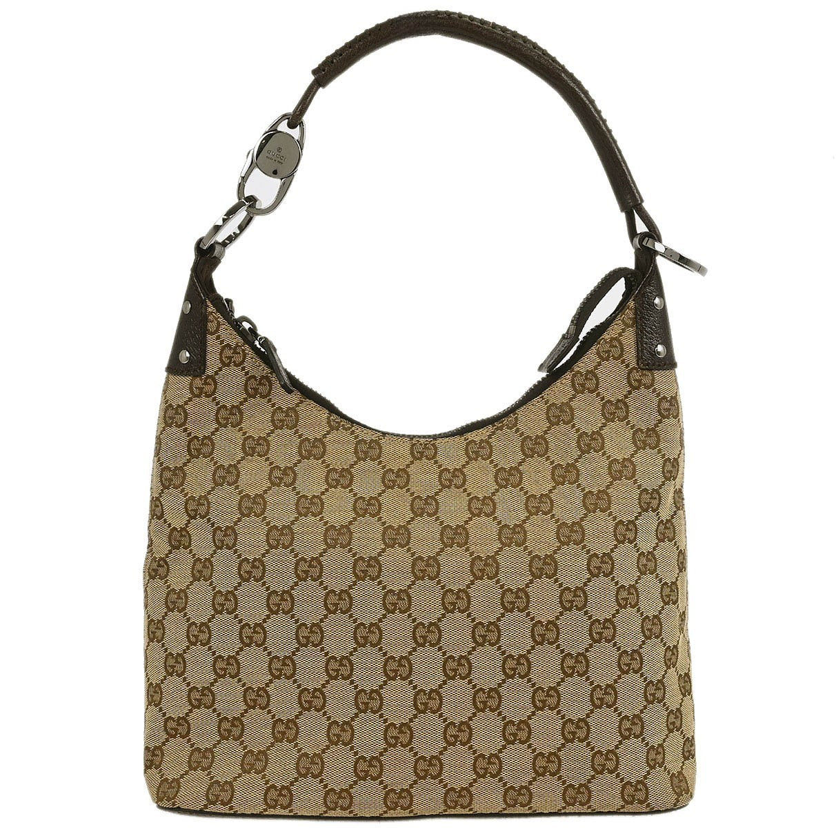 Gucci Ring Handle Zip Hobo GG Canvas, BEIGE, CANVAS, Handbag