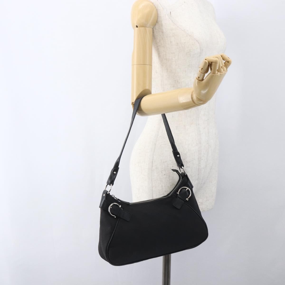 Salvatore Ferragamo Gancini Shoulder Bag Canvas, BLACK, CANVAS, Shoulder bag