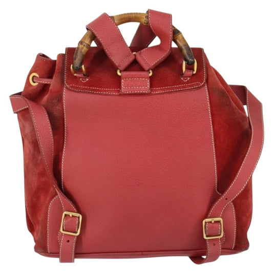 Gucci Vintage Bamboo Backpack Suede, RED, SUEDE, Backpack