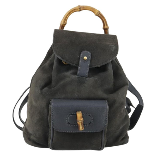 Gucci Vintage Bamboo Backpack Suede, NAVY, SUEDE, Backpack