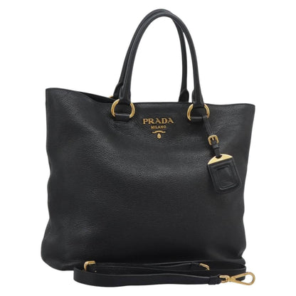 Prada Shopping Tote Vitello Daino, BLACK, LEATHER, Tote bag