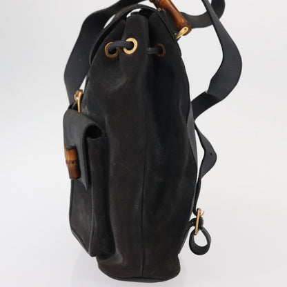 Gucci Vintage Bamboo Backpack Suede, NAVY, SUEDE, Backpack