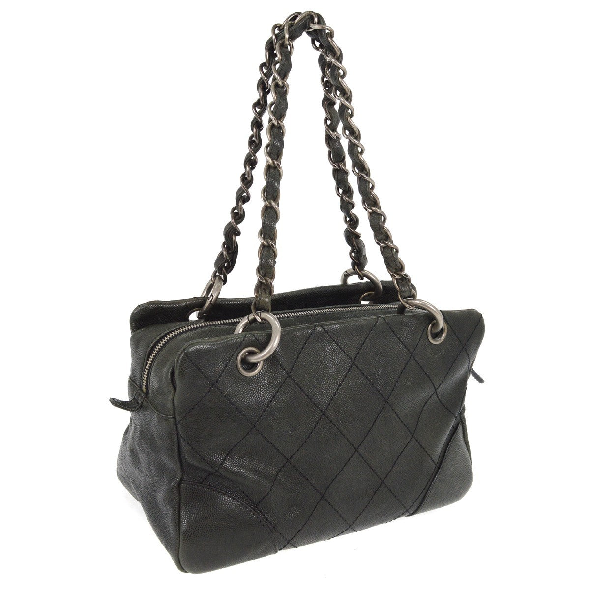 Chanel Outdoor Ligne Tote Quilted Caviar, GRAY, LEATHER, Tote bag
