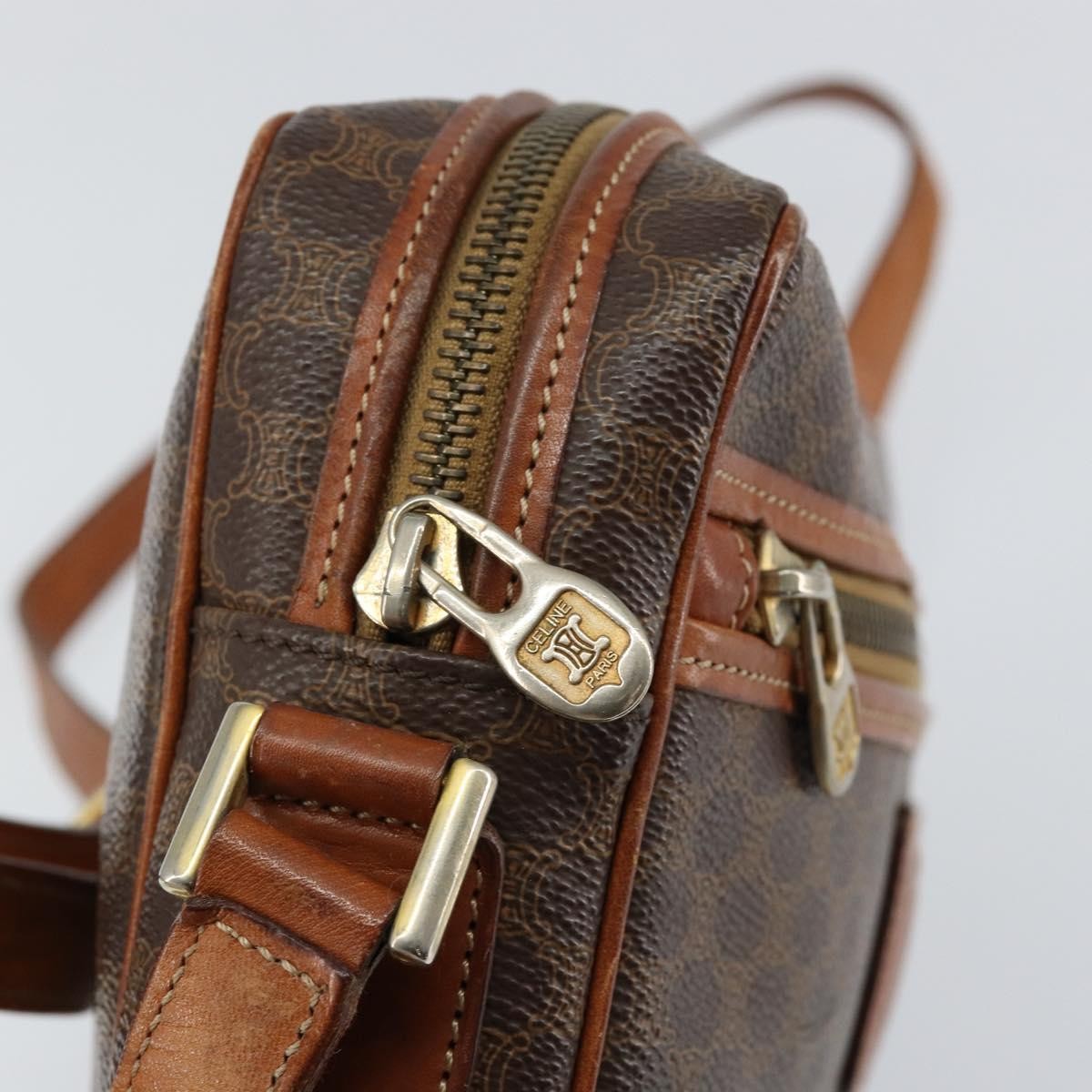 Celine Vintage Macadam Shoulder Bag Canvas and Leather, BROWN, CANVAS, Shoulder bag