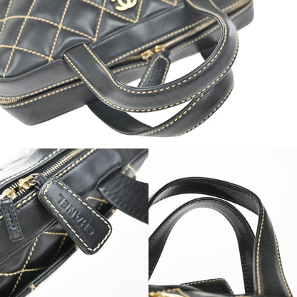 Chanel Surpique Boston Bag Quilted Leather, BLACK, LEATHER, Handbag