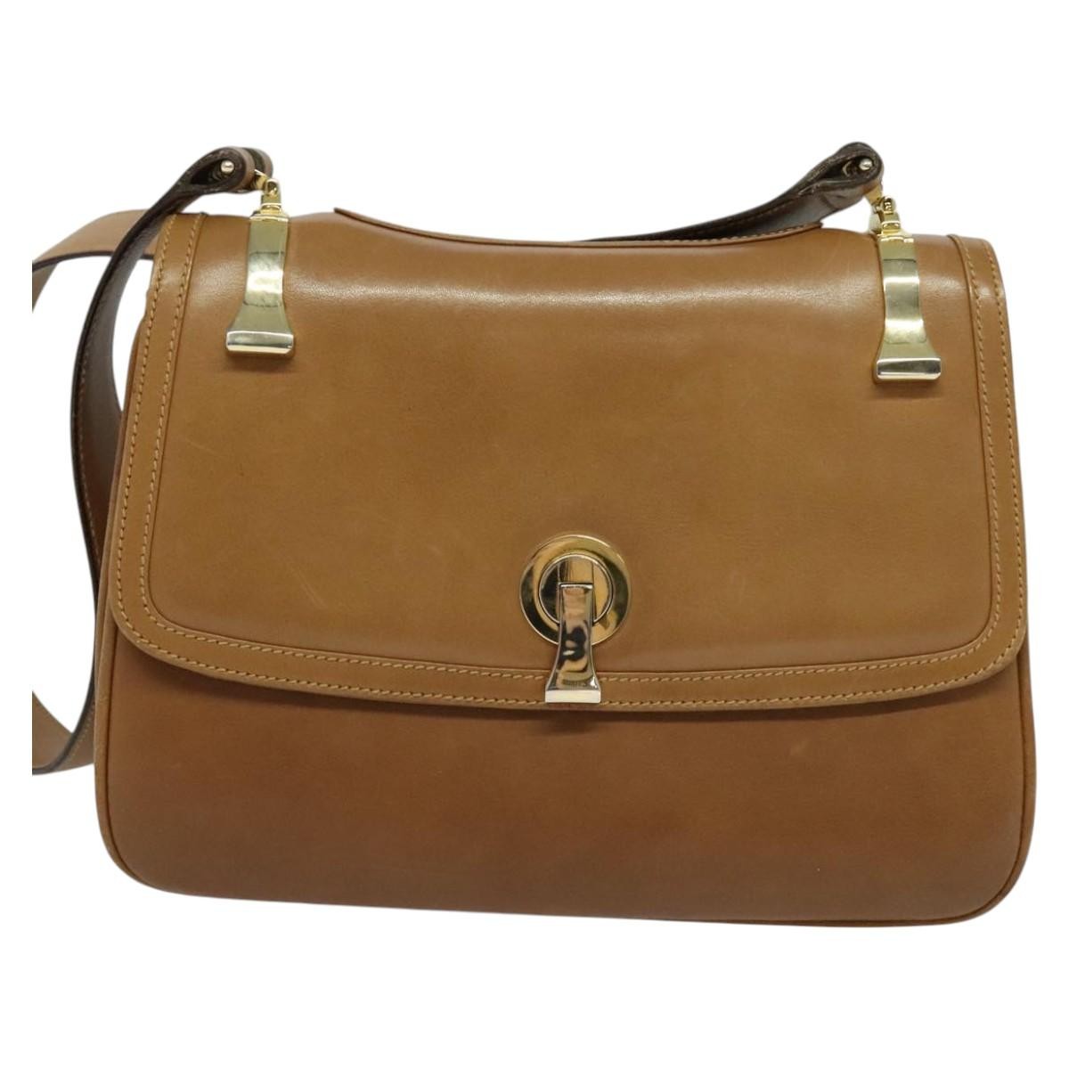 Gucci Vintage Flap Crossbody Bag Leather, BROWN, LEATHER, Shoulder bag