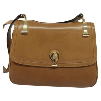 Gucci Vintage Flap Crossbody Bag Leather, BROWN, LEATHER, Shoulder bag